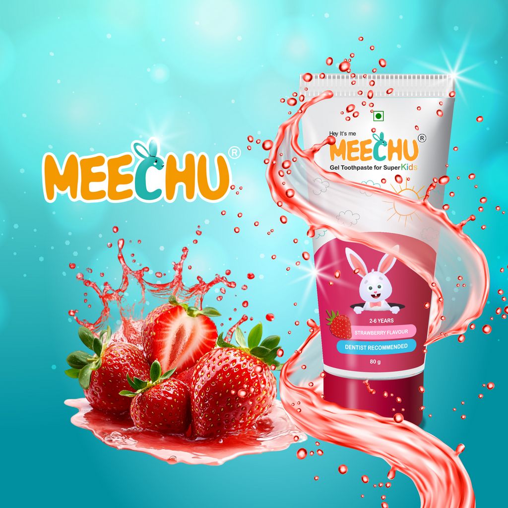 Meechu Baby Toothpaste Strawberry Flavour 80g | 550 ppm Fluoride | 2 - 6 years kids - Meechu